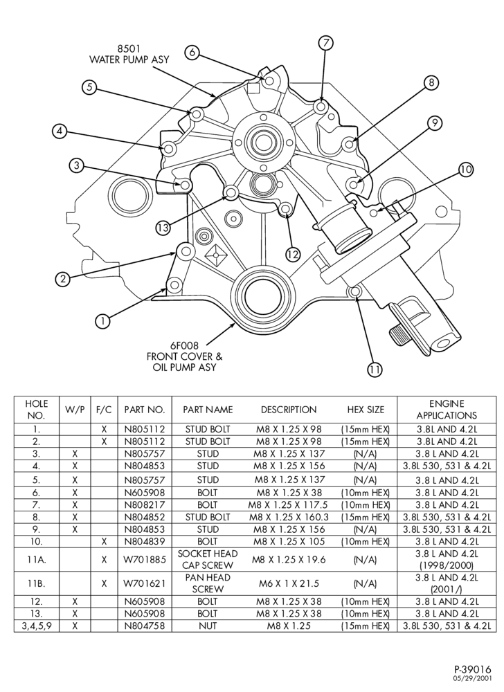 6 CYL. 4.2L-Engine front cover & water pump assembly fasteners-E150/350