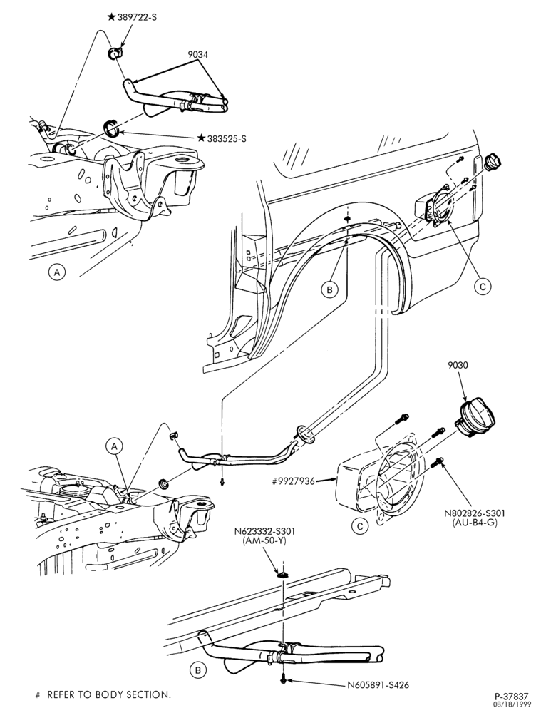 90.1 - 8 CYL. 5.4L-Fuel filler pipe installation
