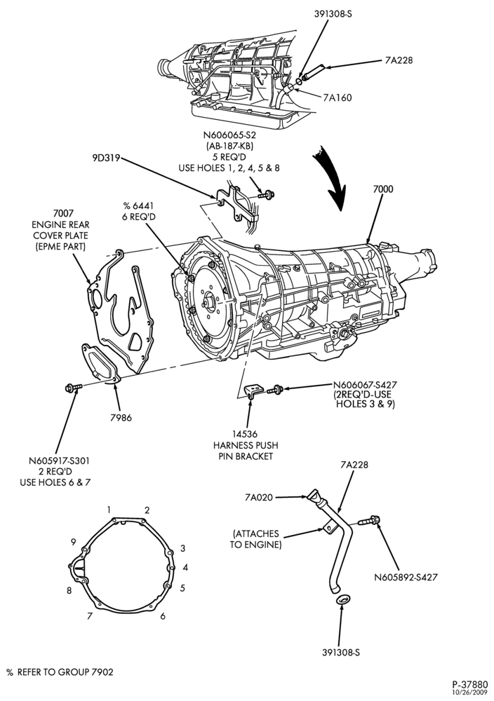 AUTOMATIC TRANSMISSION-EXTERNAL PARTS - Automatic transmission installation - 4R100 - 8 cyl. 5.4L S/C-F150 Lightning
