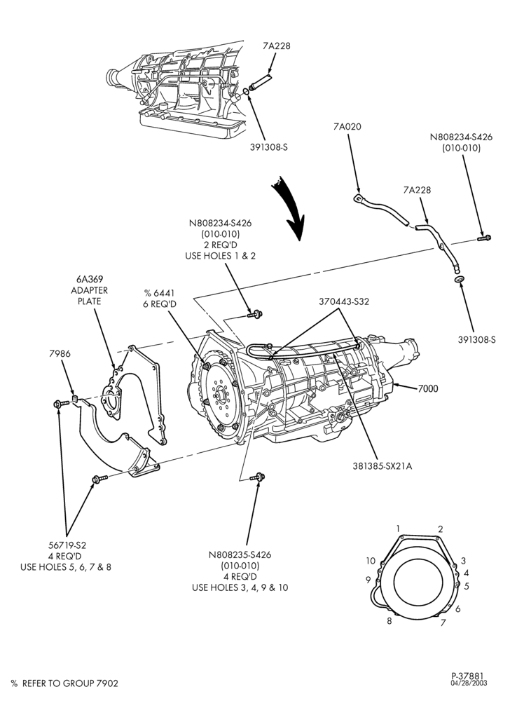 AUTOMATIC TRANSMISSION-EXTERNAL PARTS - Automatic transmission installation - 4R100 - 8 cyl. 7.3L Powerstroke-L1