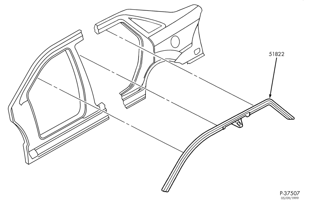 500 - LIFT/TAILGATE, LUGGAGE & BACK WINDOW-Roof side weatherstrip - B/T 74