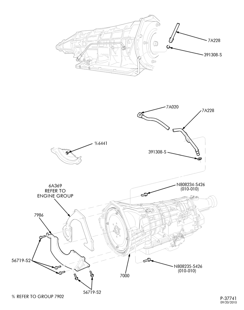 AUTOMATIC TRANSMISSION-EXTERNAL PARTS - Transmission installation, fluid dipstick & fill pipe - 8 cyl. 7.3L Powerstroke-F250SD/550SD