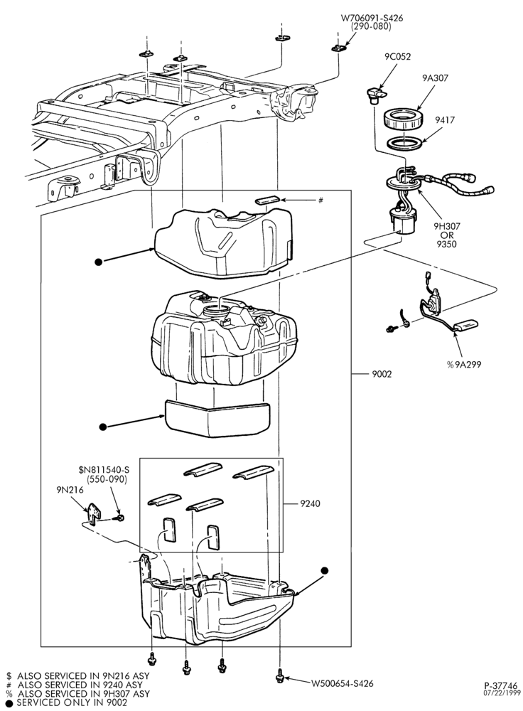 90 - 10 CYL. 6.8L-Fuel tank & related parts - California emissions