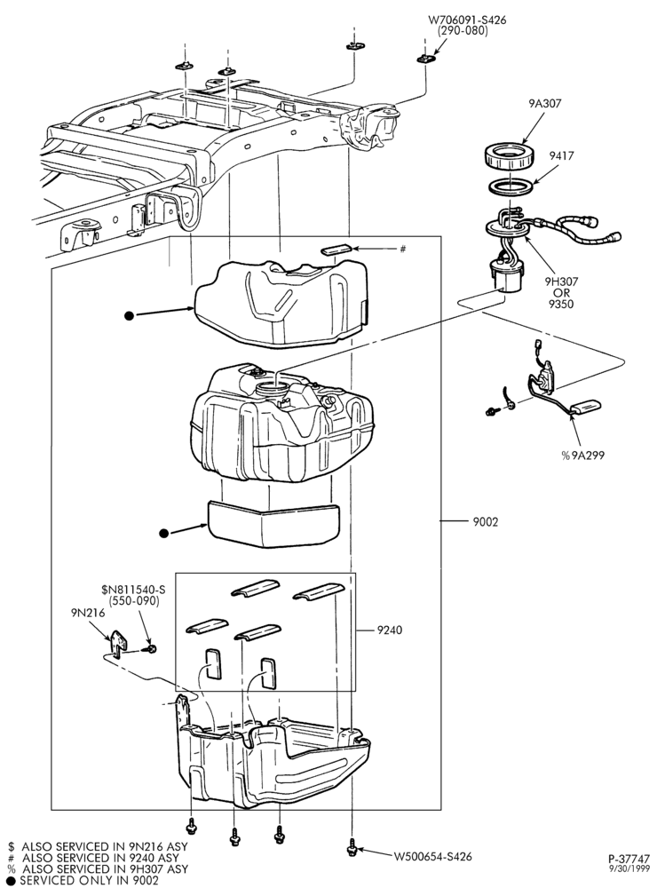 90 - 8 CYL. 5.4L-Fuel tank & related parts - except California emissions