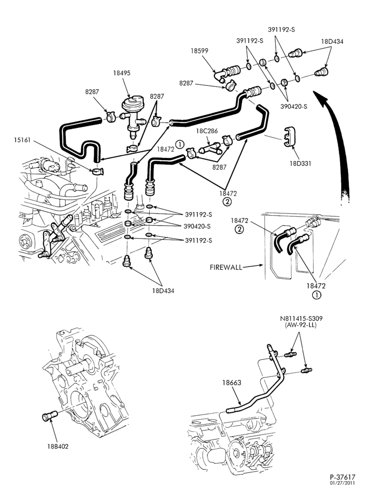 184 - HEATERS-Heater hose installation with auxiliary a/c & heat - 8 cyl. 5.4L-L1