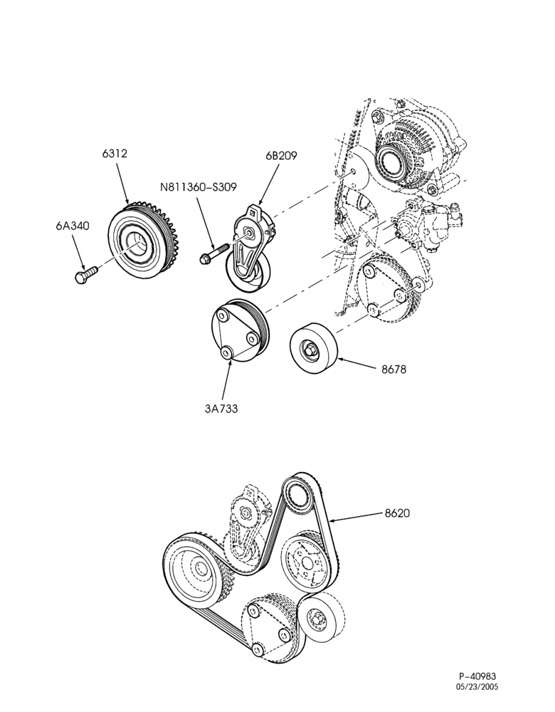 103.1 - STARTER, IGNITION AND HEADLAMP SWITCHES-Pulleys & drive belt - 4 cyl. 2.0L - exc. DOHC