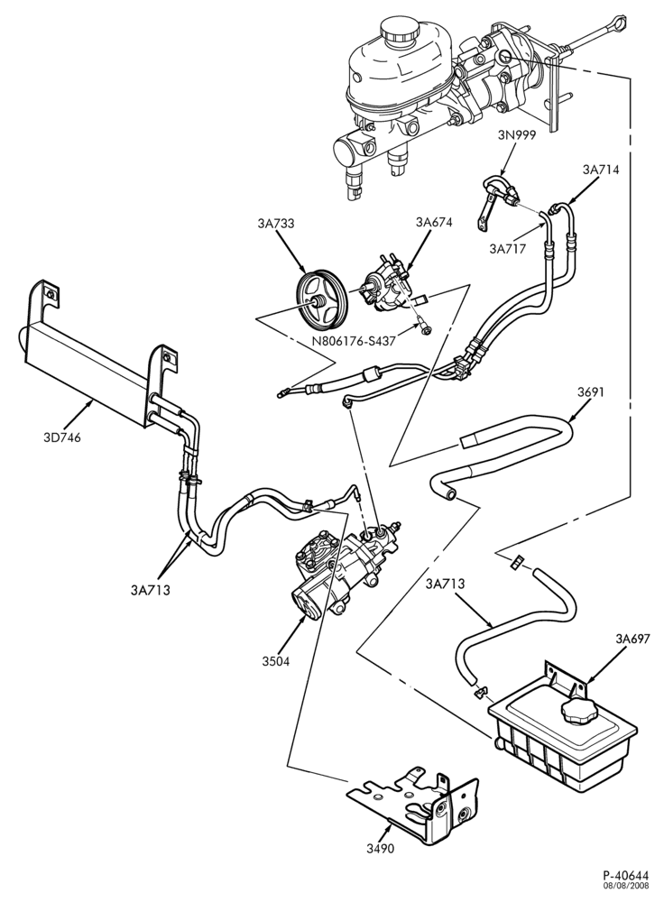 36.2 - POWER STEERING SYSTEM-Power steering hose & pump installation - 8 cyl. 6.0L - Diesel-F250SD/550SD