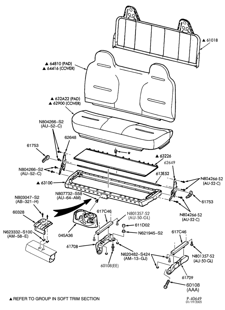 600 - SEATS AND SEAT BELTS-Rear seat - bench - without center armrest - Crew Cab-F250SD/550SD