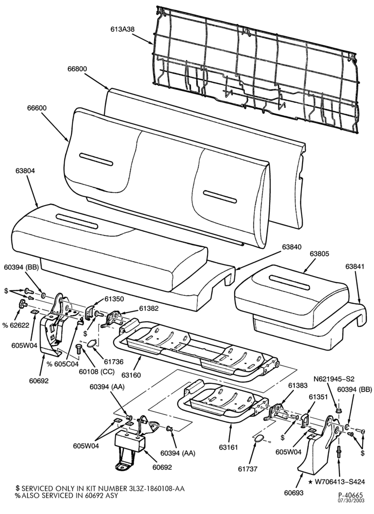 600 - SEATS AND SEAT BELTS-Rear bench seat - SuperCab - ""From 08/16/99''-F650/750