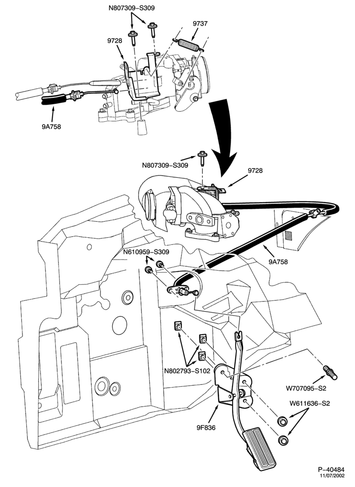 97 - 8 CYL. 6.0L - DIESEL-Accelerator linkage - with fixed pedals