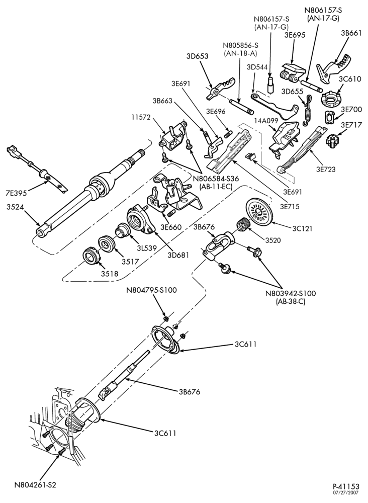 AUTOMATIC TRANSMISSION-EXTERNAL PARTS - Steering column - column shift - tilt wheel - Page B-TW