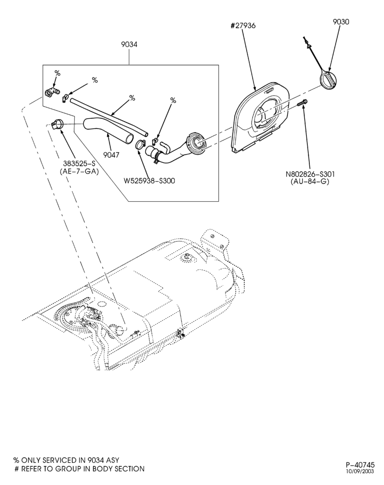 90.1 - 8 CYL. 6.0L - DIESEL-Fuel filler pipe installation - midship tank