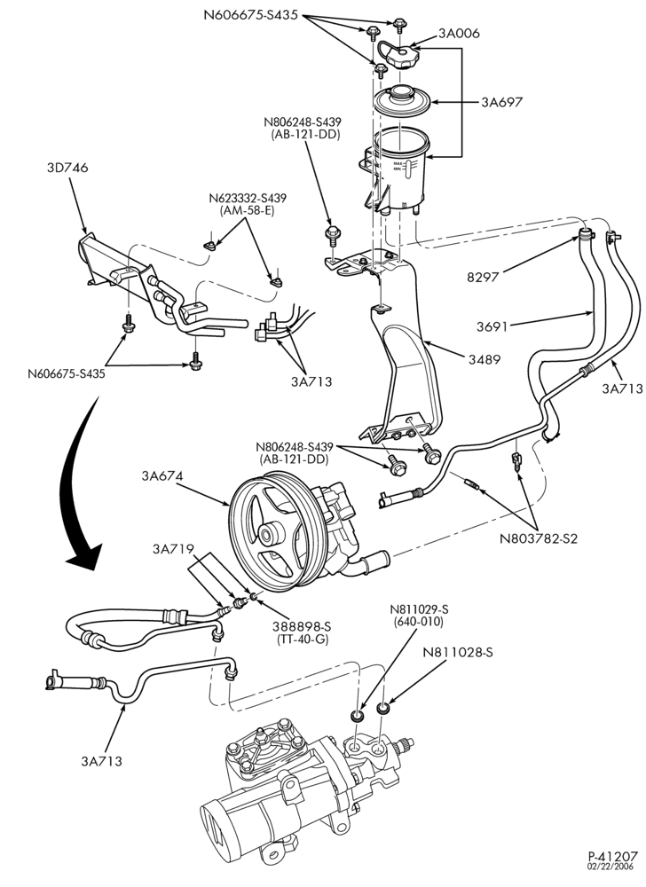 36.3 - STEERING-Power steering system - Pump installation - 8 cyl. 4.6L & 5.4L-TE