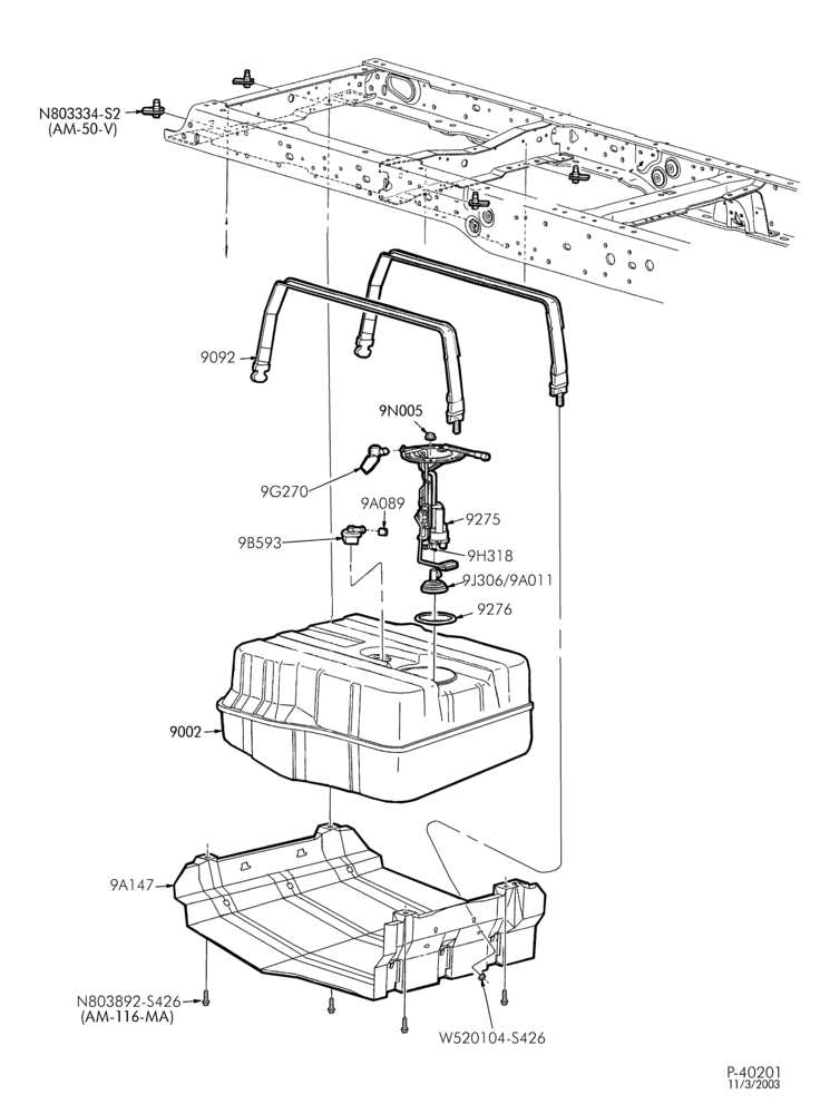 90 - 8 CYL. 6.0L - DIESEL-Fuel tank, sender & related parts - 40 gal. - aft axle tank