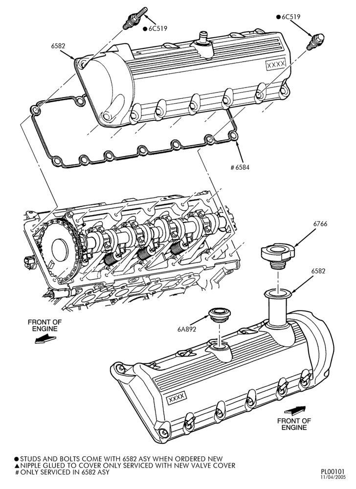 60.4B - 8 CYL. 5.4L-Valve covers & related parts-E150/350