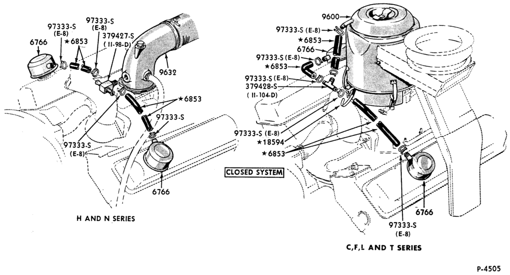 66.1 - 8 CYL. 7.8L AND 8.8L (477 AND 534 C.I.D.) GAS-CRANKCASE VENTILATION SYSTEM-Valve cover mtd.