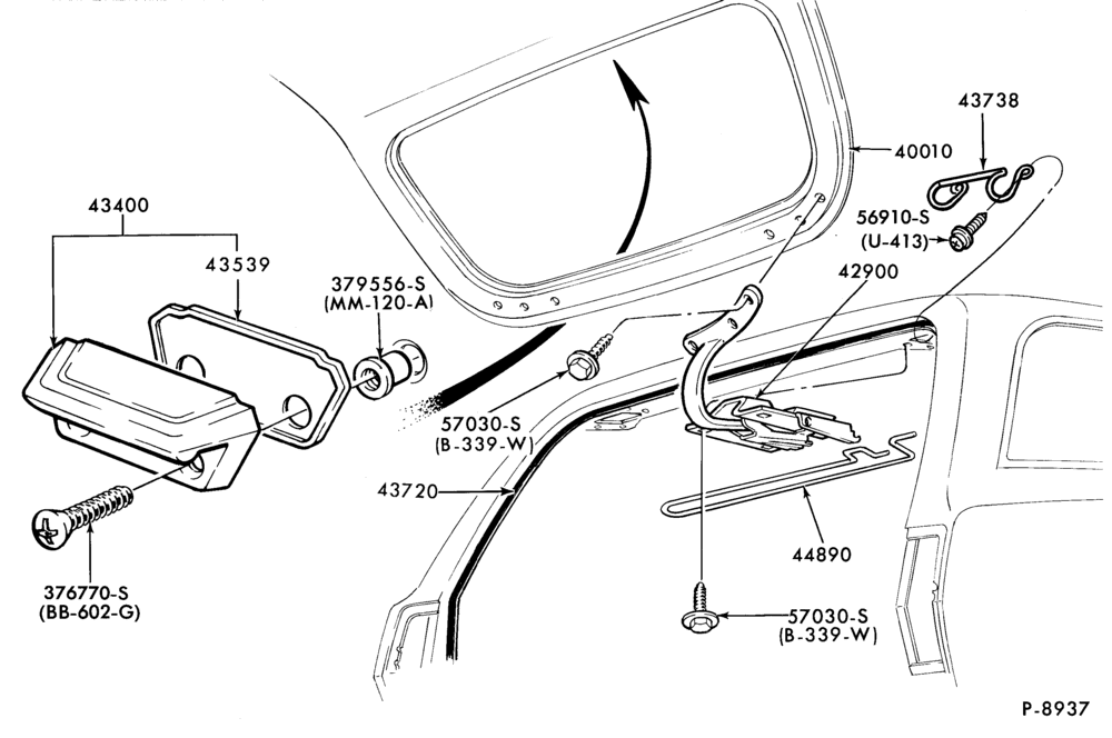400 - LIFT/TAILGATE, LUGGAGE & BACK WINDOW-Tailgate parts - hinges - body type 73