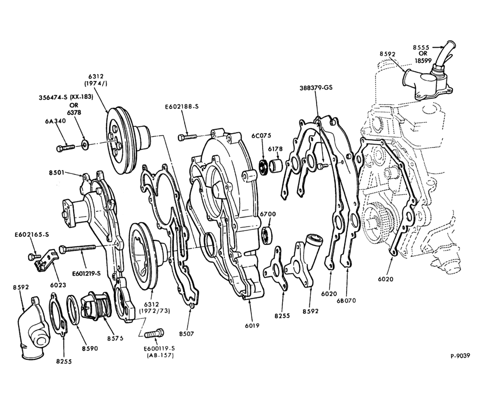 60 - 6 CYL. 2.8L (171 C.I.D.)-Timing gear cover and related parts