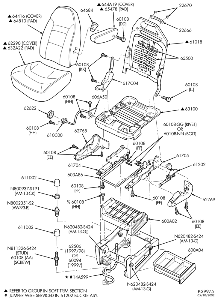 SEATS AND SEAT BELTS-Front seat parts - passenger - manual-E150/550