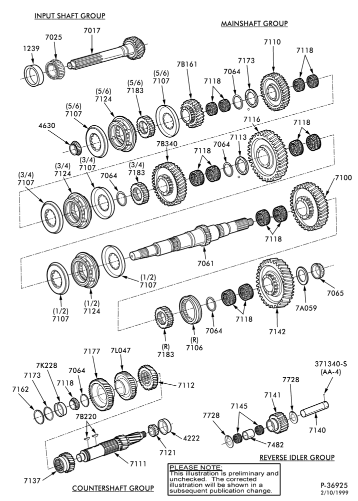 70.6 - INTERNAL PARTS-TRANSMISSION (MAIN) - 6 speed - Fuller FS-6306-CASE - Page B-F650/750