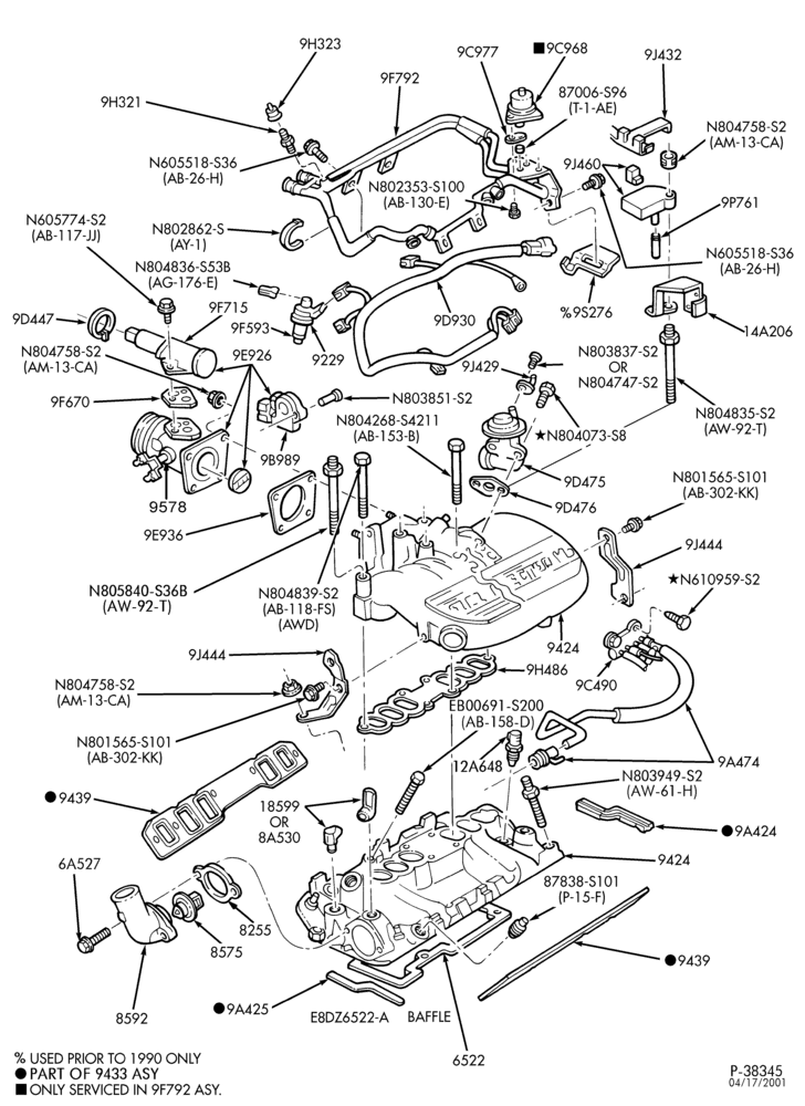 93 - 6 CYL. 3.8L-Fuel injection manifold, injectors valves, wiring & related parts