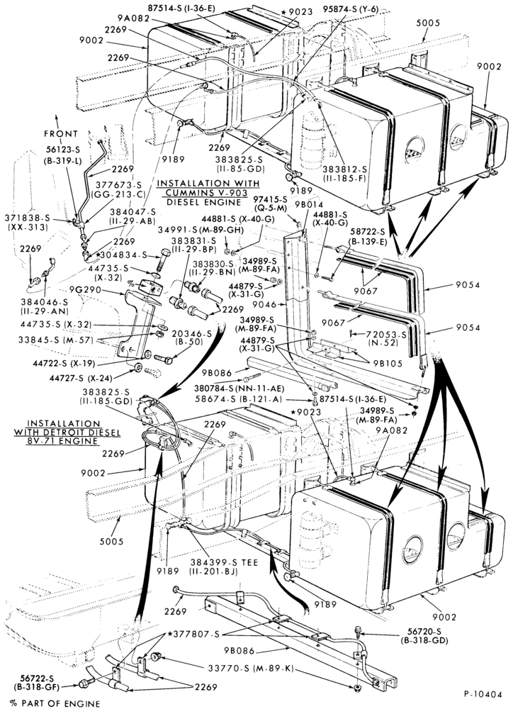 90 - DETROIT 8V-71-LN-LNT900-w/75, 100 or 130 gallon integral rectangular step tanks w/drop frame