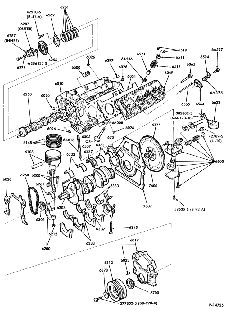 60 - 8 CYL. 6.1L AND 7.0L (370 AND 429 C.I.D.) GAS-CYLINDER BLOCK AND RELATED PARTS- internal