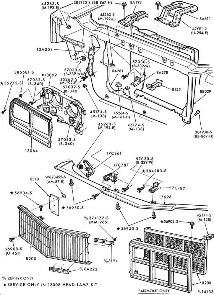 82 - RADIATOR, GRILL AND COOLING-RADIATOR GRILLE & RELATED PARTS- Fairmont & Zephyr-w/dual lamps