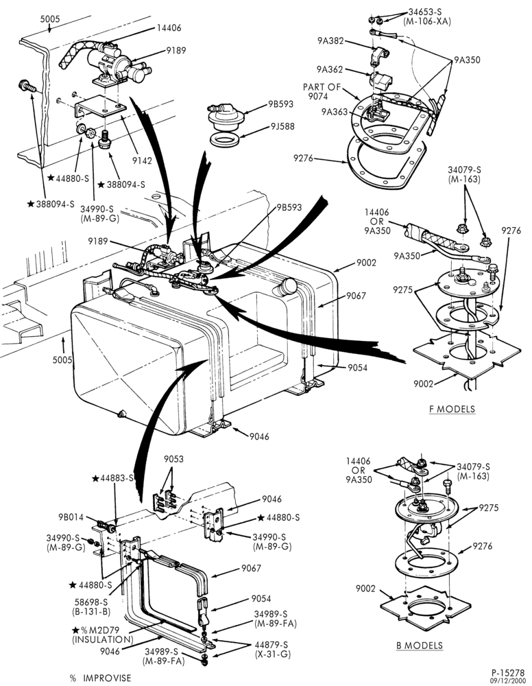 90 - 8 CYL. 6.1L, 7.0L GAS - EXC. M.F.I.-Fuel system and related parts - w/30, 50 and 60 gallon rectangular center step tanks