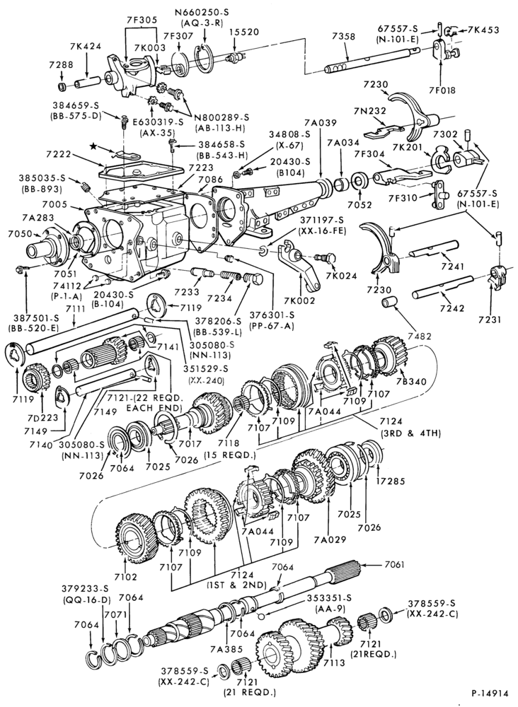 70.4 - INTERNAL PARTS-4 speed manual trans. - Ford (SROD)-4/S