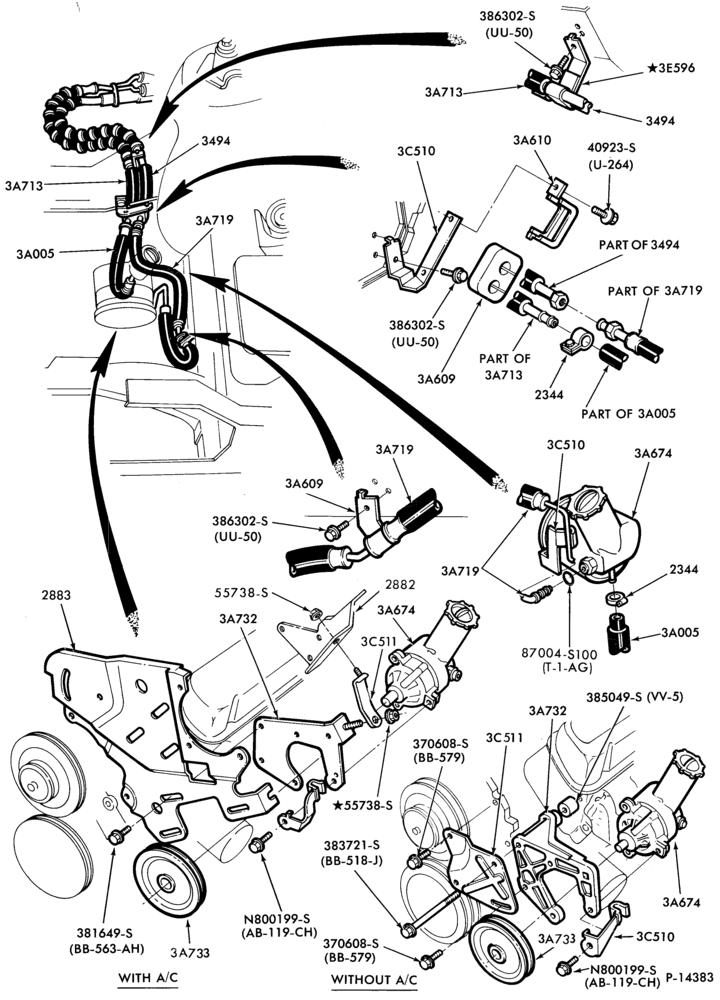 36.3 - STEERING-Power steering system - Hose and pump installation- 8 cyl. 255 and 302