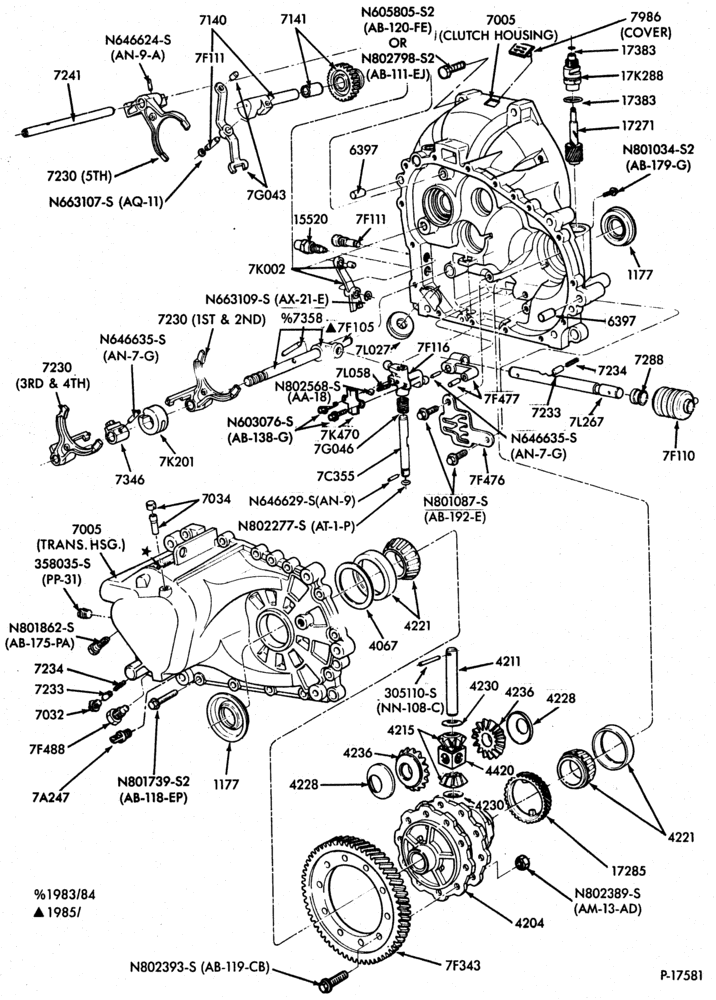 70.5 - INTERNAL PARTS-5 speed transaxle - shift forks, pivot shaft and related parts-5/S