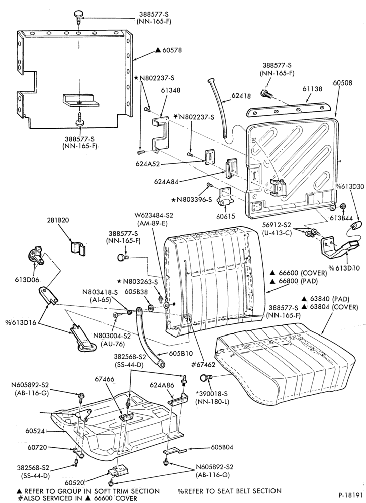 610 - SEATS AND SEAT BELTS-Rear seat parts - w/dual release handle - split folding