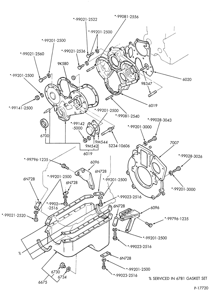 60 - 4 CYL. 2.2L (134 C.I.D.) DIESEL-Oil pan, timing gear cover and related parts