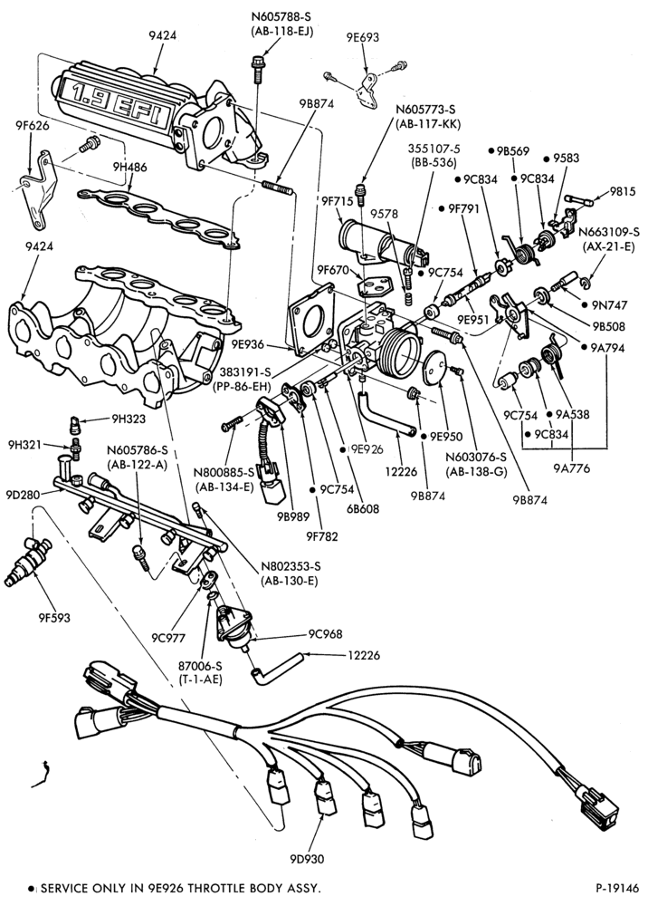 93 - 4 CYL. 1.9L (116 C.I.D.)-Manifold & related parts- intake-E.F.I.