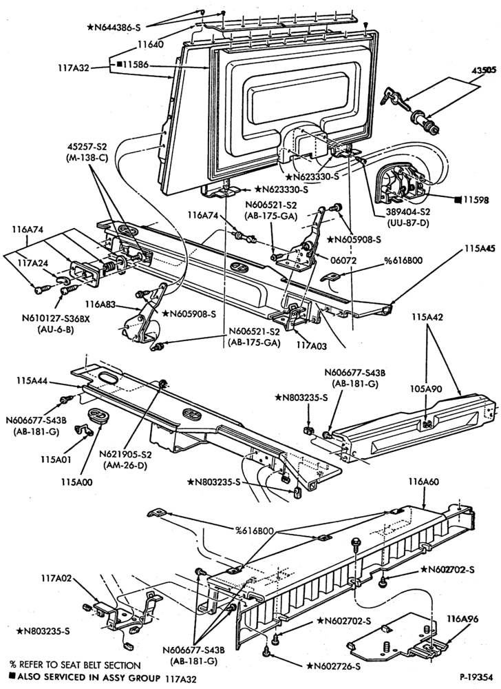 610 - SEATS AND SEAT BELTS-Rear storage compartment - B/T 74