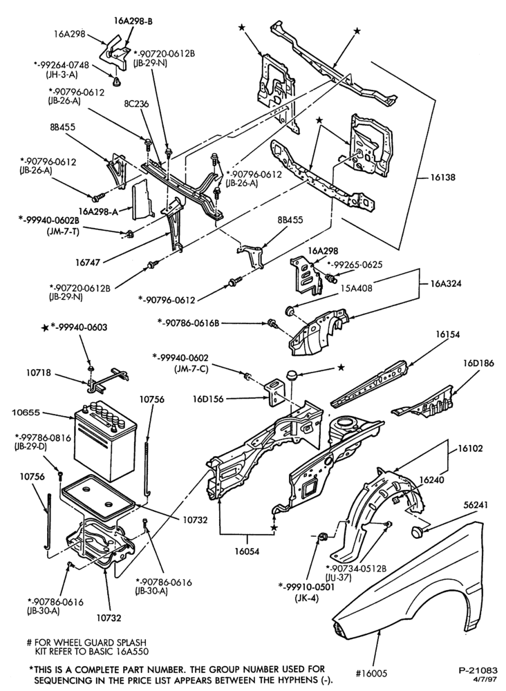 160 - FENDERS AND HOODS-Fender and apron sheet metal