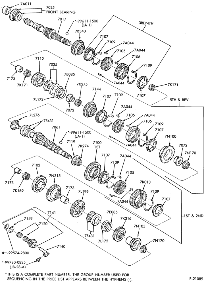 70.14 - INTERNAL PARTS-5 speed transaxle - gear train & related parts - TC-5/S
