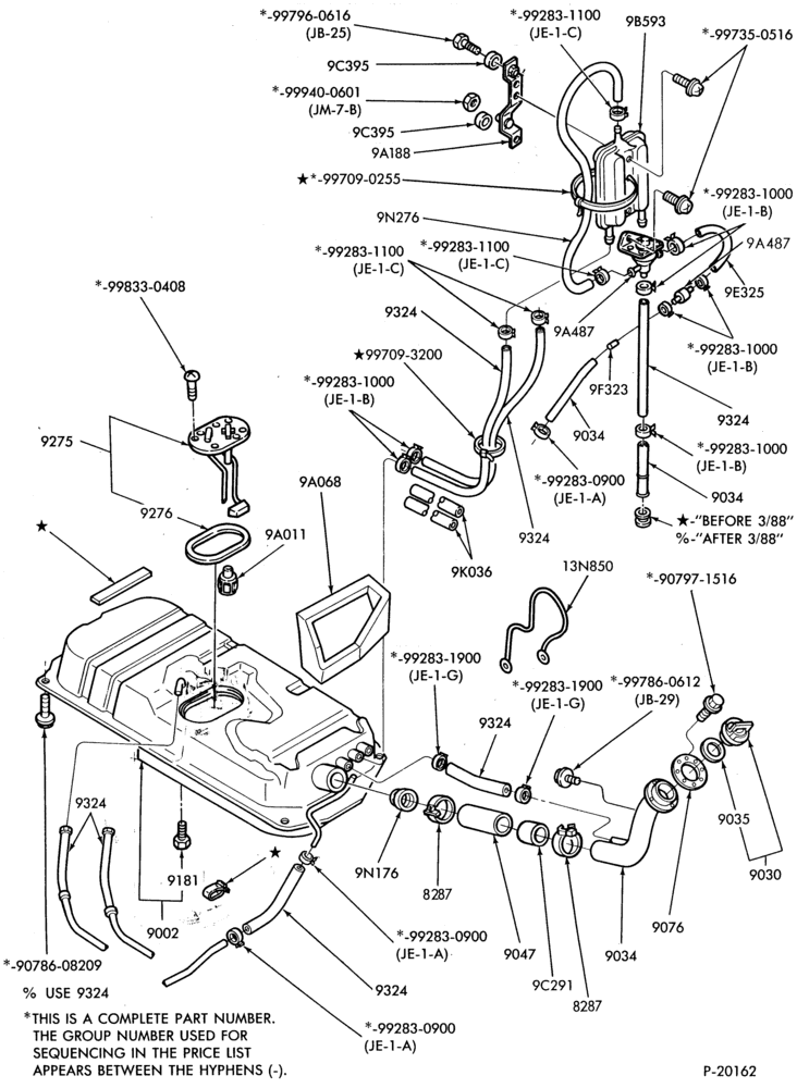 90 - 4 CYL. 1.3L (80 C.I.D.)-Fuel system- Tank installation