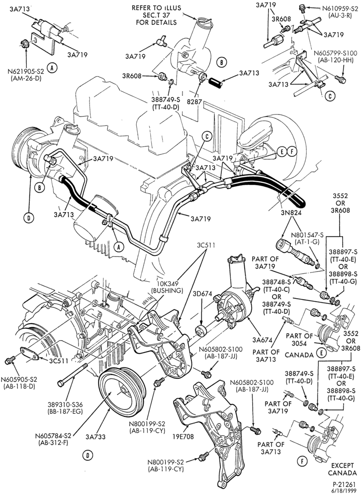 36.1 - STEERING-Power steering system - Pump installation - 4 cyl. 2.3L - HSC