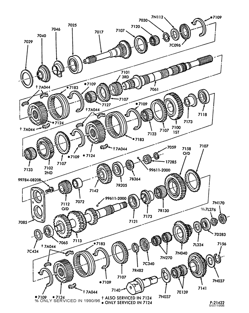 70.5 - INTERNAL PARTS-5 speed - Mazda - gear train-U150