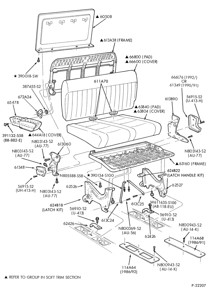 600 - SEATS AND SEAT BELTS-Rear seat parts - two passenger - bench - without bed-A