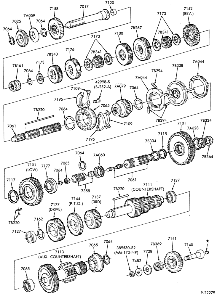 70.8 - EXTERNAL PARTS-GEARSHIFT MECHANISM - MAIN TRANSMISSION - 8 speed - Fuller RT7608LL - gear train - Page B-F-FT800/900
