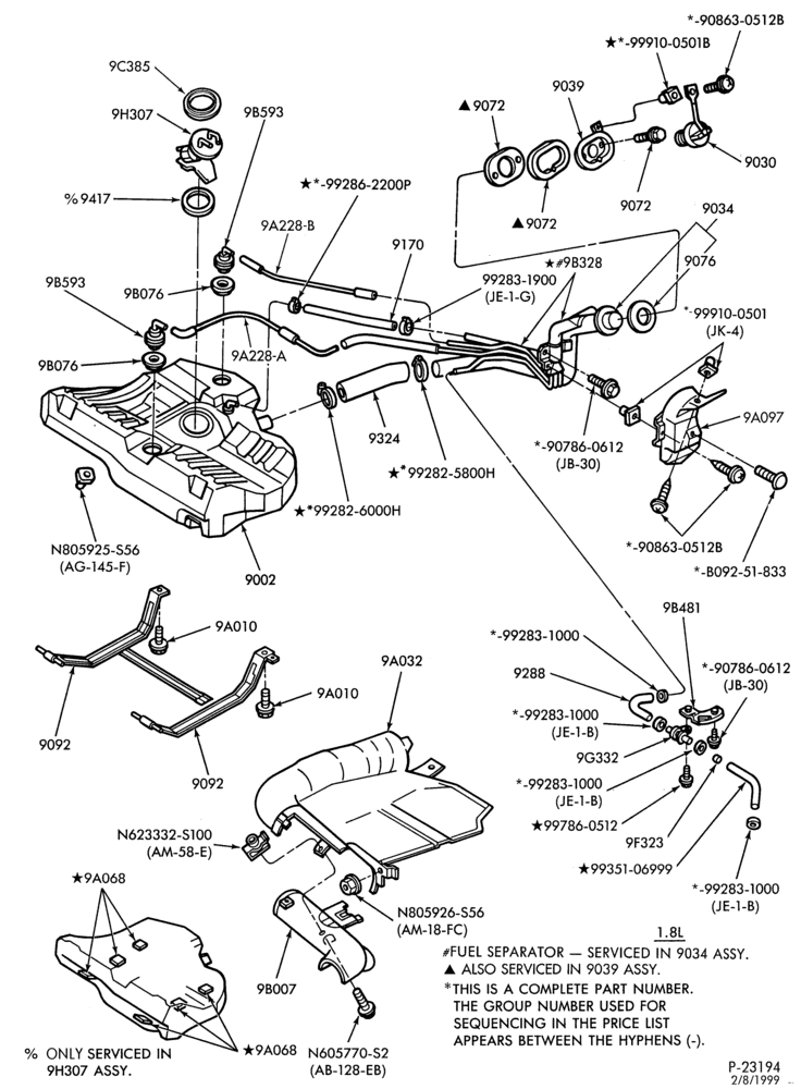 90 - 4 CYL. 1.8L-Fuel system - tank installation