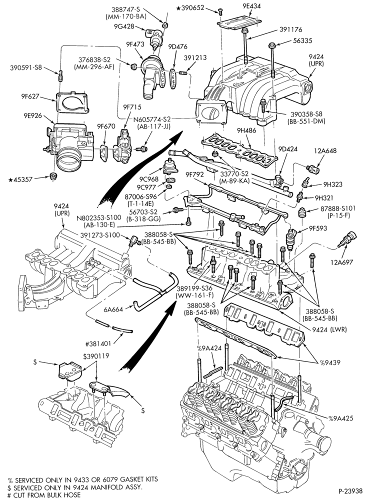 93 - 8 CYL. 5.0L-Fuel injection manifold, injectors, valves & wiring