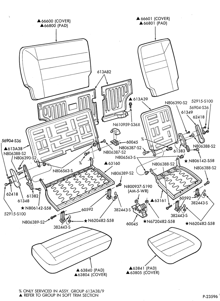 600 - SEATS AND SEAT BELTS-Rear seat parts - 4 door - split bench 60/40-B