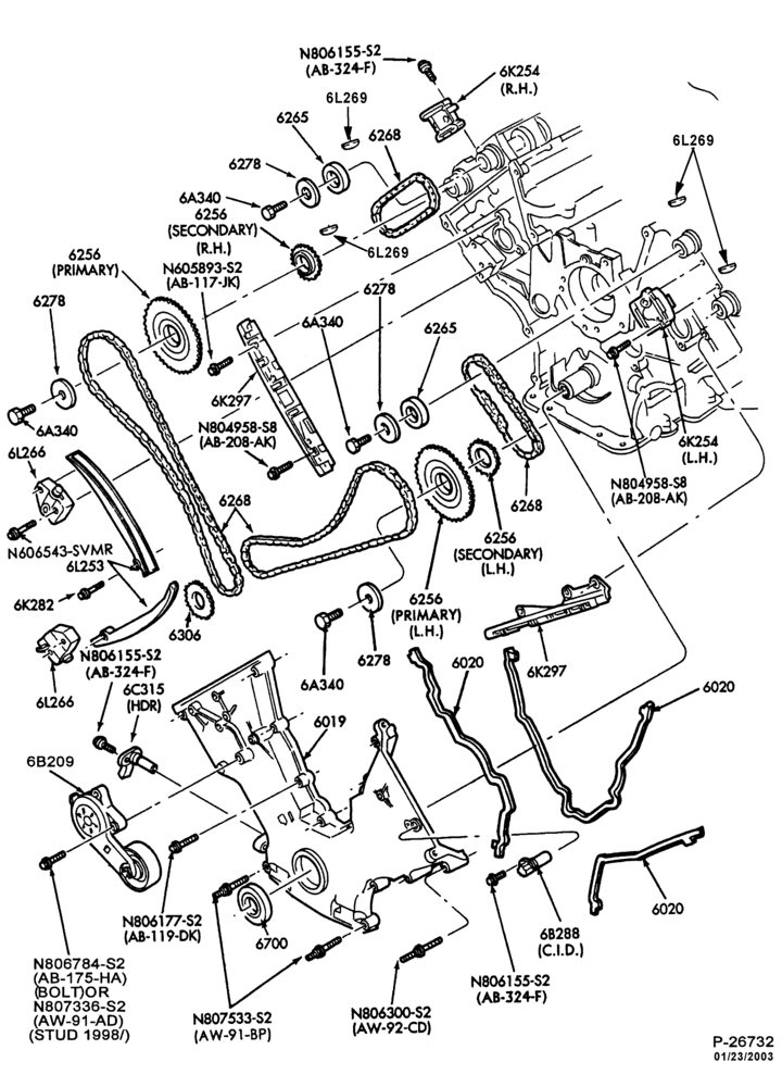 60.3B,3C - 8 CYL. 4.6L - DOHC-Timing chain cover & related parts