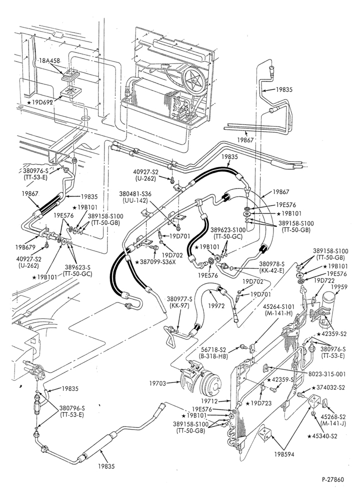 AC HOSES & TUBES-8 cyl. - 5.8L - w/aux. A/C-E