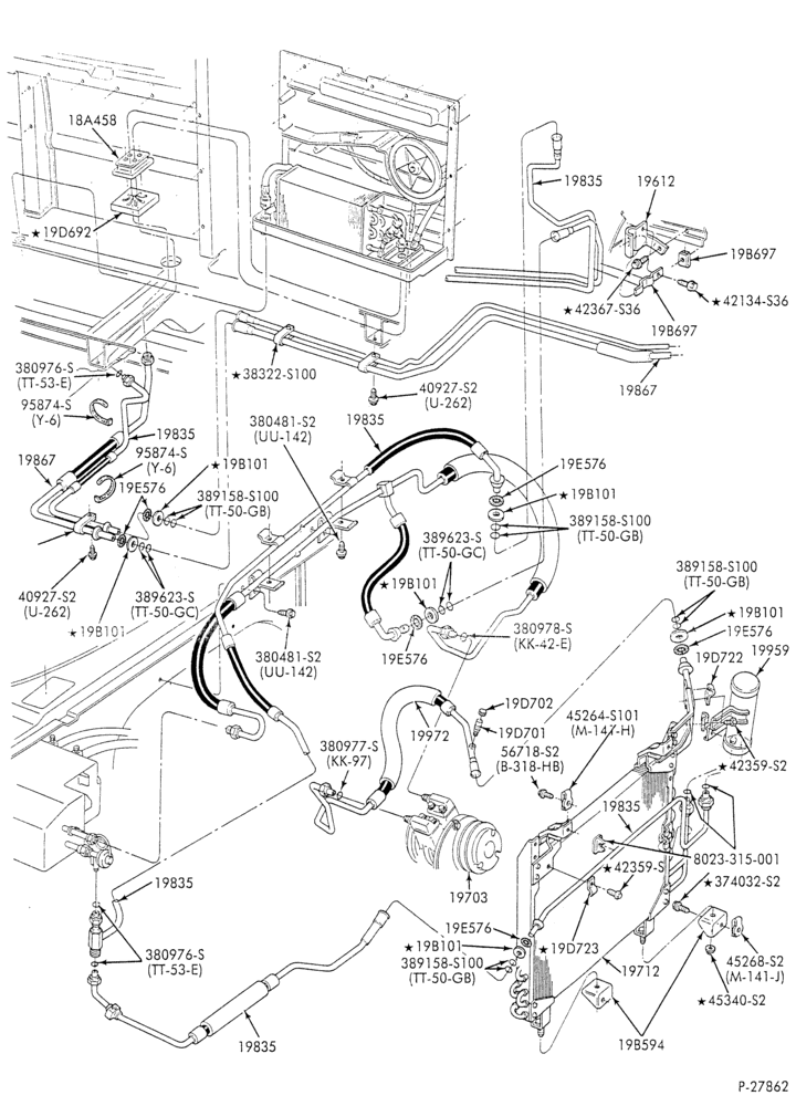 AC HOSES & TUBES-8 cyl. - 7.5L - w/aux. A/C-E