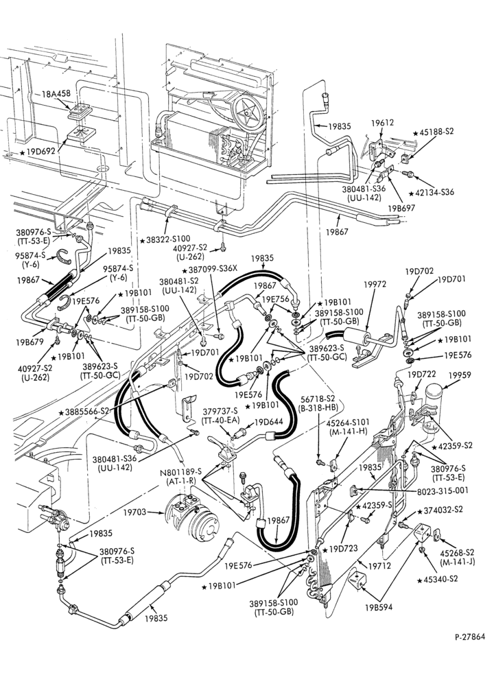 AC HOSES & TUBES-6 cyl. - 4.9L - w/aux. A/C-E